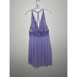 Cinema Etoile Seductivewear Purple Lace Babydoll Chemise 3X Floral T-Back